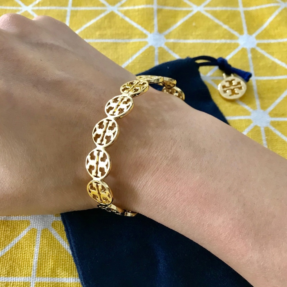 Tory Burch Gold Logo Cuff Shiny Bracelet NEW! - Picture 2 of 4